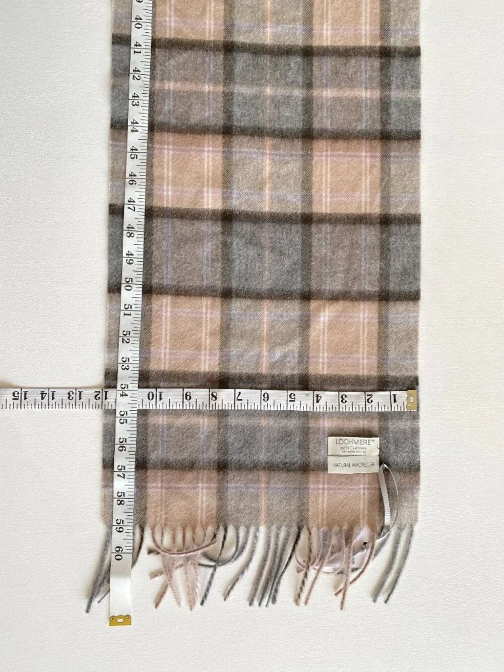 Lochmere 100% Cashmere NWT Plaid Scarf Beige Check Fringed Luxury Scarf 12